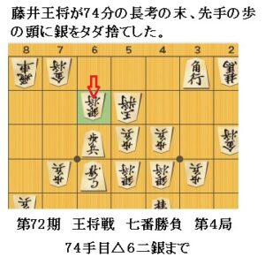 第72期王将戦第4局74手目△６二銀